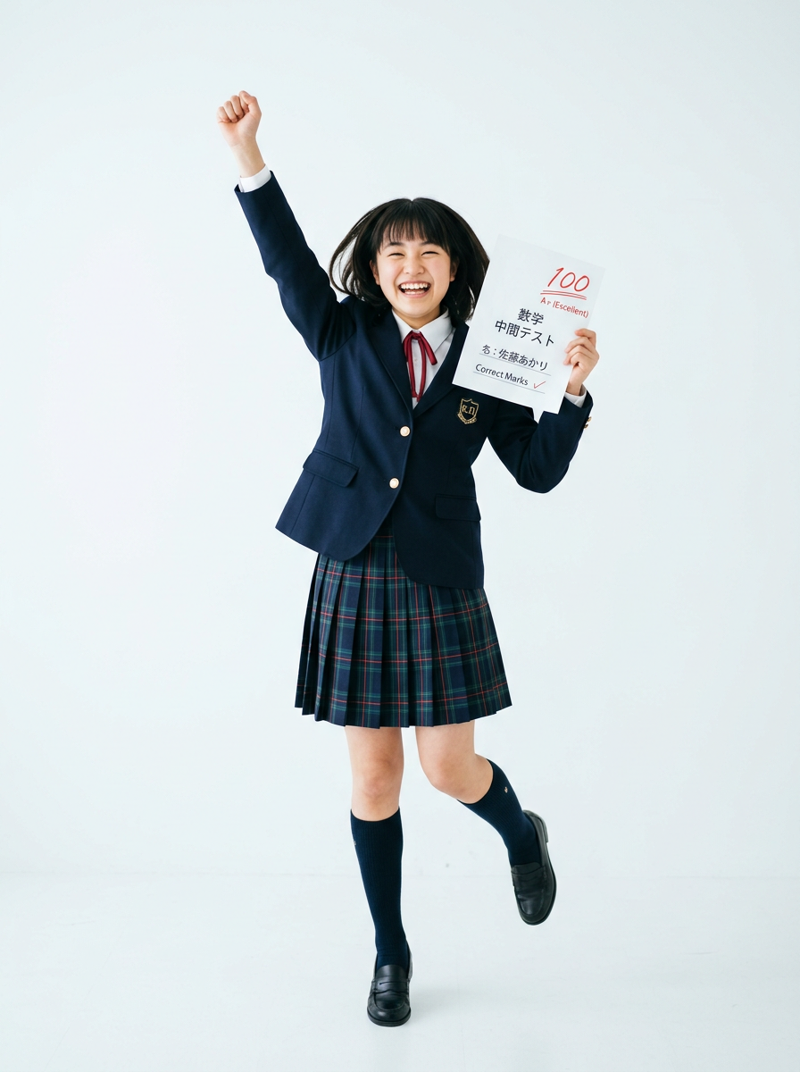 成績アップで喜ぶ生徒